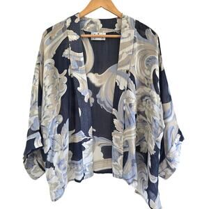 One Hundred Stars Navy Floral Short Kimono Top Cardigan One Size Boho Lagenlook